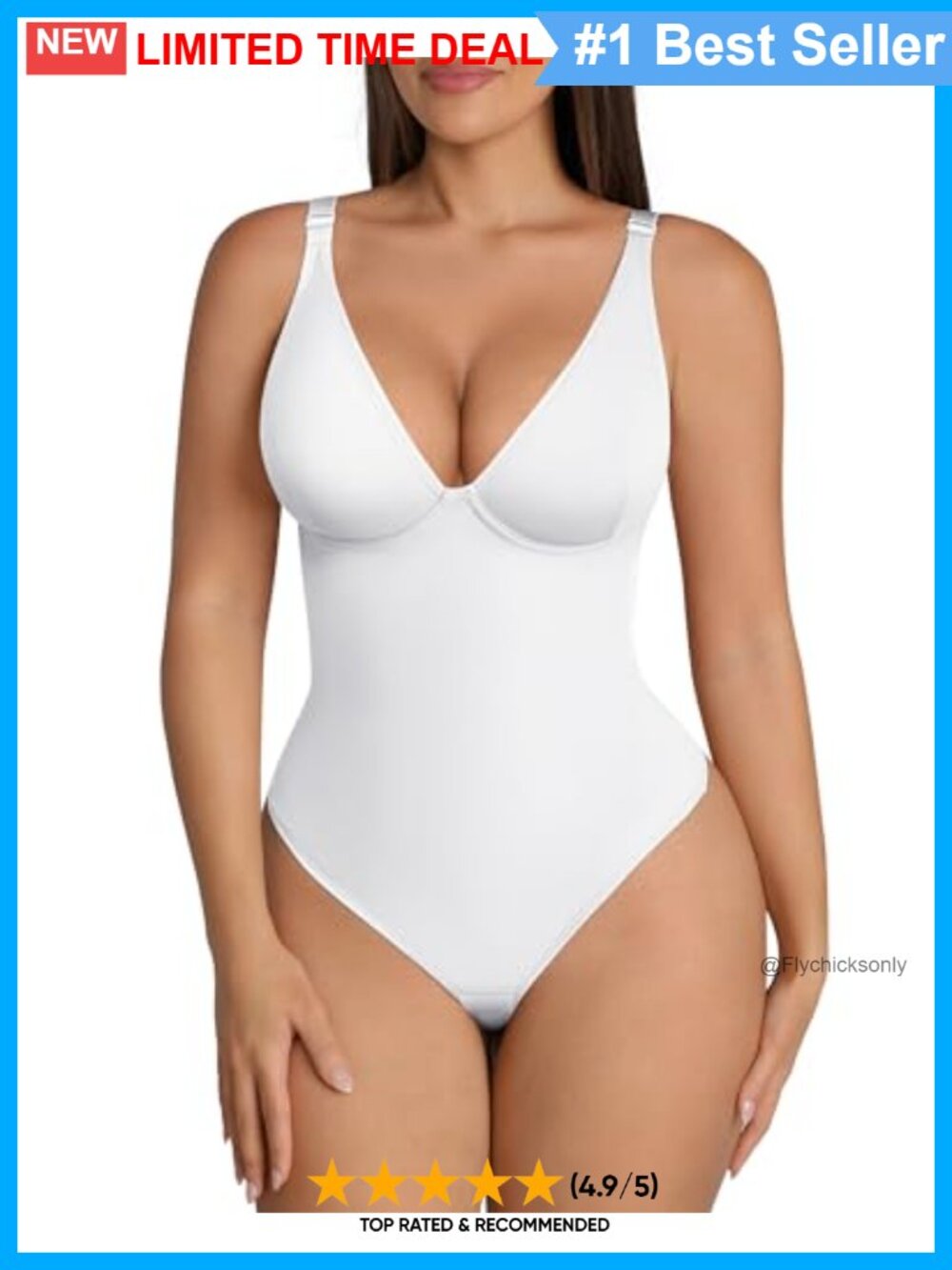FeelinGirl Shapewear Bodysuit Tummy Control Deep V Neck Double-Lined Firm